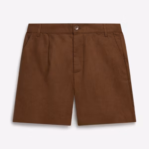 Embroidered Pleated Linen Shorts Brown